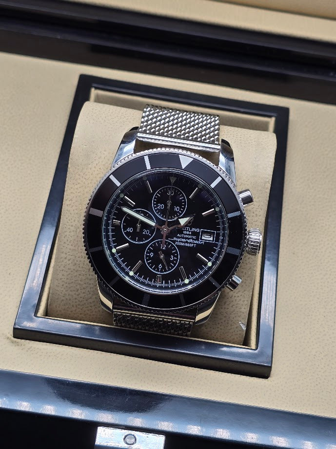 Breitling Superocean Heritage Chronograph Black Dial Mesh