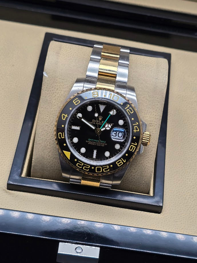 Rolex GMT-Master II Two-Tone Black Dial 40 mm Yellow Gold