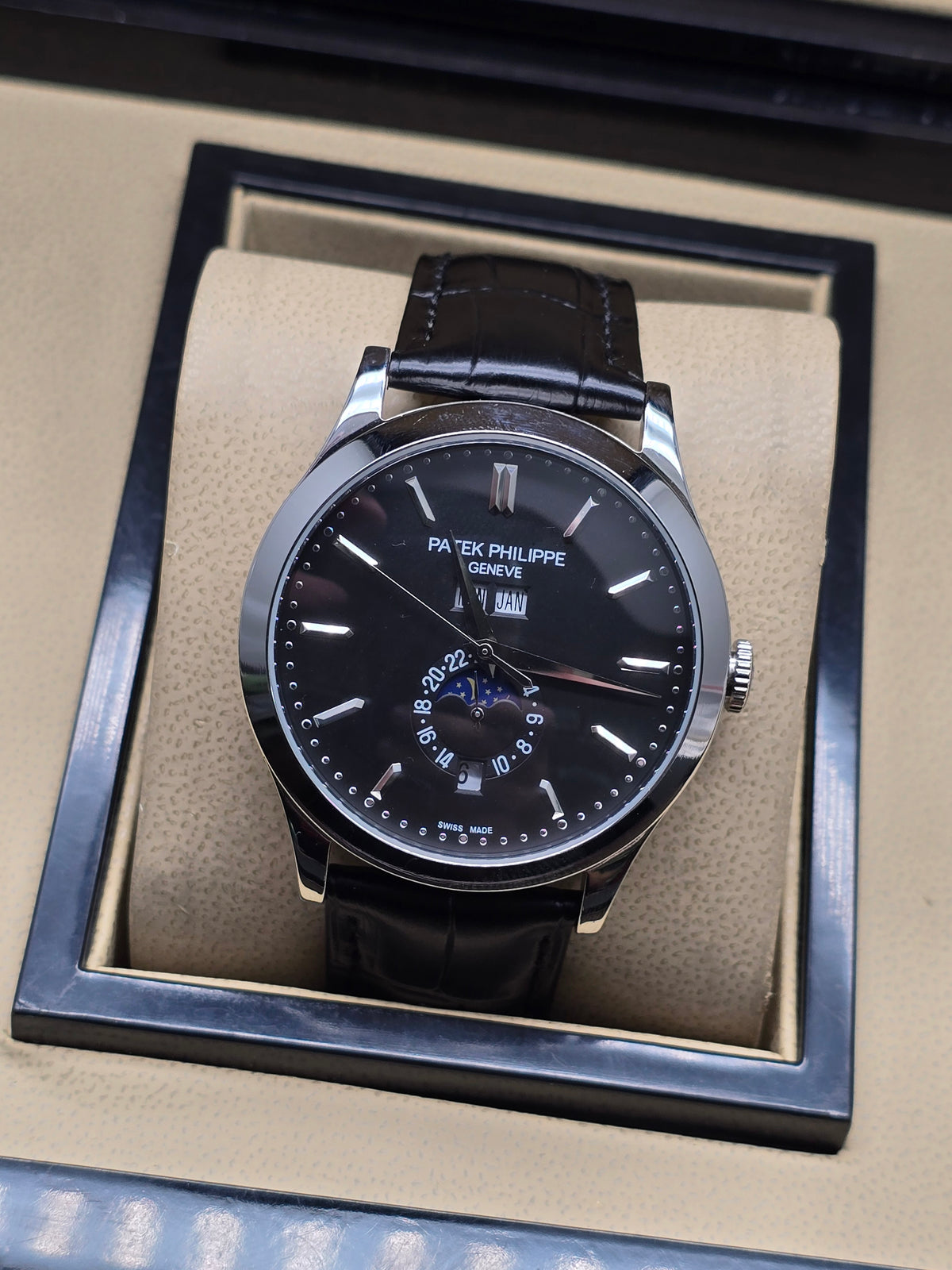 Patek Philippe Complications Annual Calendar Moon Phases Black Dial 40 mm