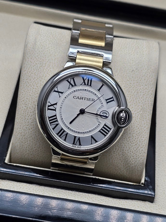 Cartier Ballon Bleu Two-Tone Silver Guilloché Dial 42 mm
