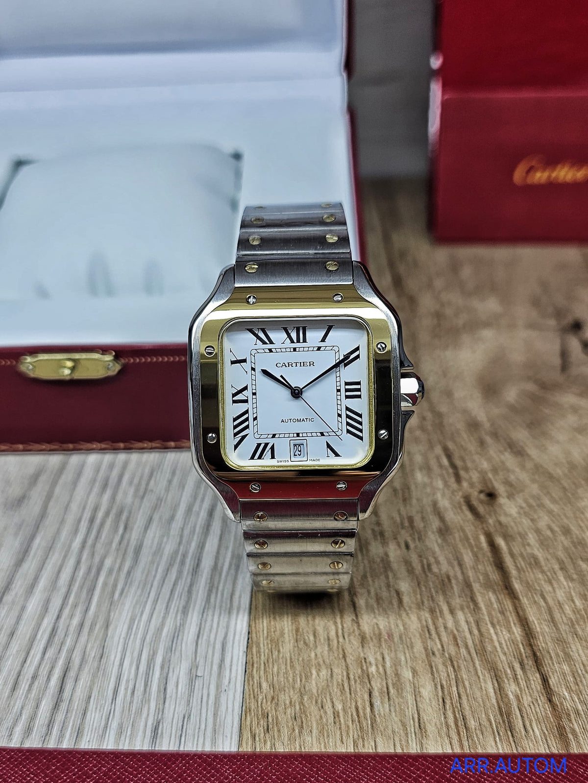 Cartier Santos de Cartier Two-Tone Large Opaline Silver Dial 39.8 mm